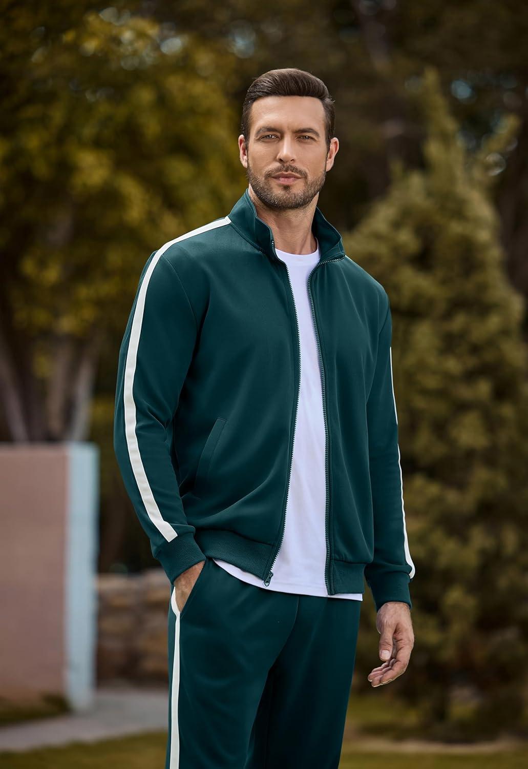 imageJMIERR Mens Track Suits 2 Piece Full Zip Sports Outfits Set Sweatshirt and Joggers SweatpantsSea Green