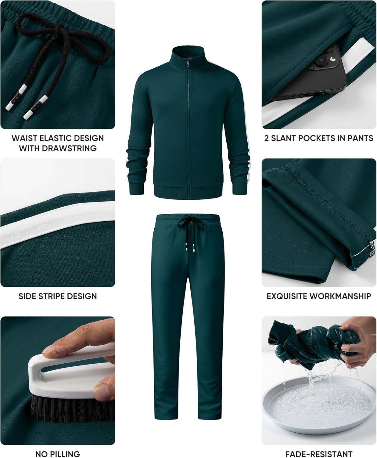 imageJMIERR Mens Track Suits 2 Piece Full Zip Sports Outfits Set Sweatshirt and Joggers SweatpantsSea Green