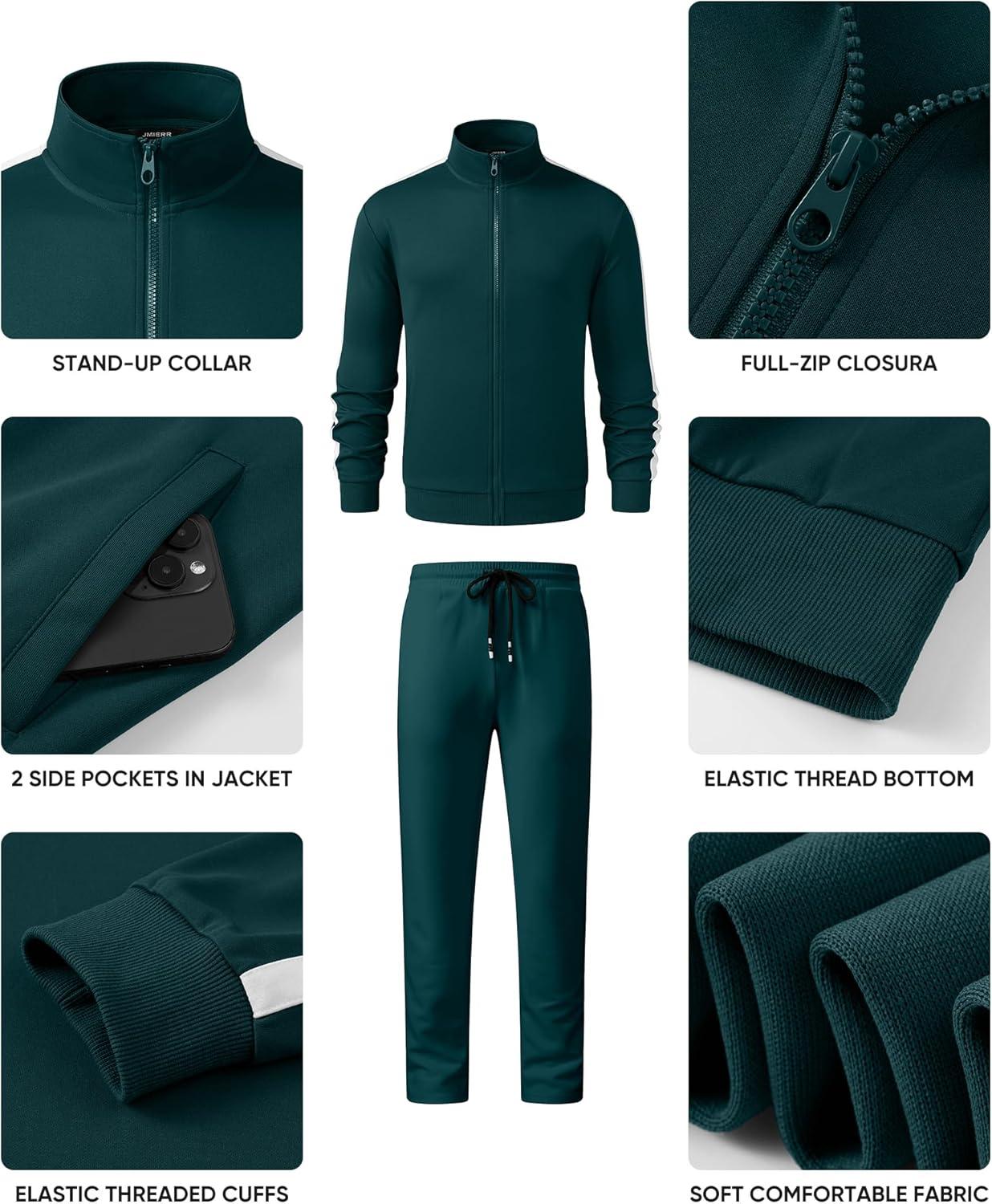imageJMIERR Mens Track Suits 2 Piece Full Zip Sports Outfits Set Sweatshirt and Joggers SweatpantsSea Green