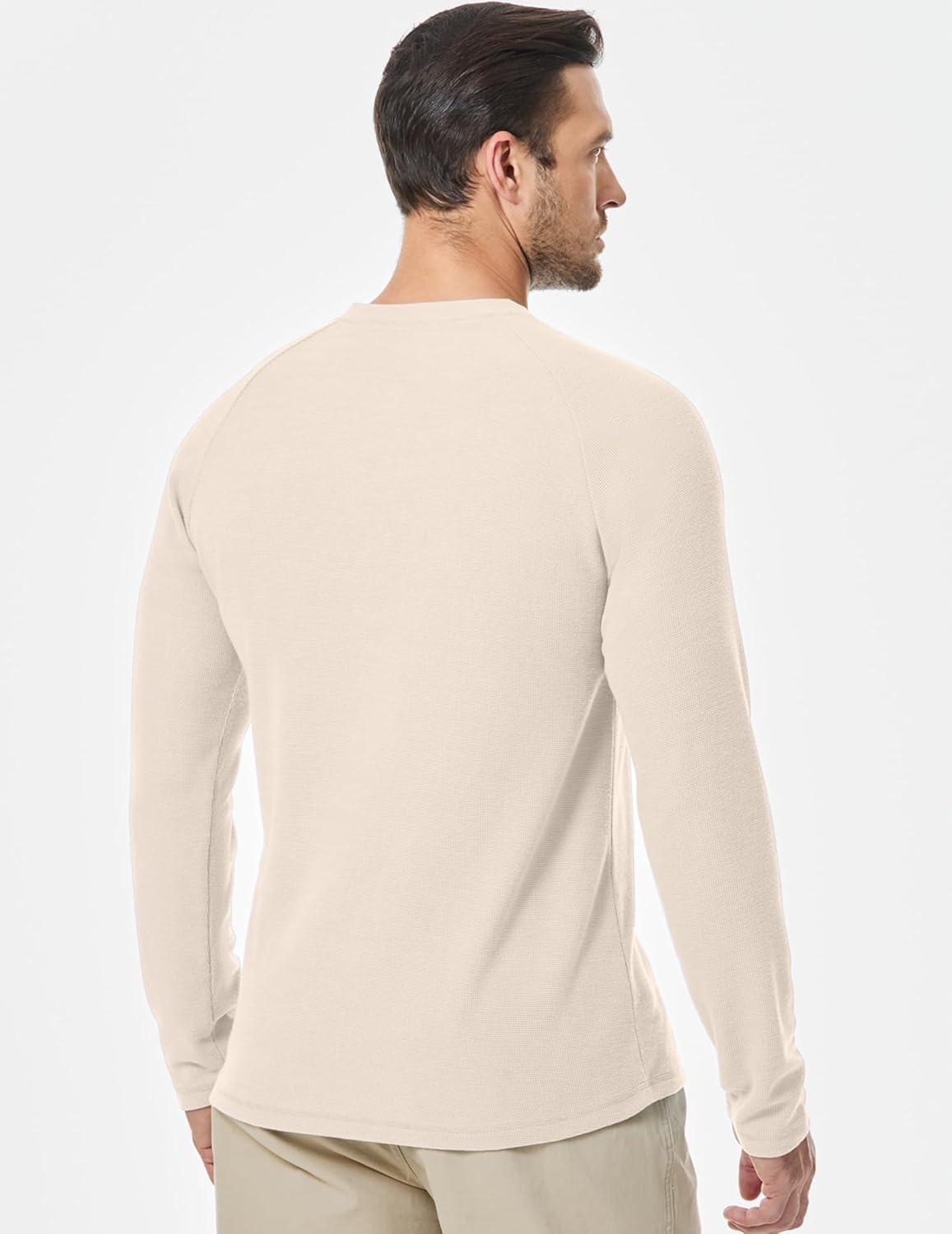 imageJMIERR Mens Waffle Henley Shirts Crewneck Long Sleeve Button Casual TShirt with PocketApricot