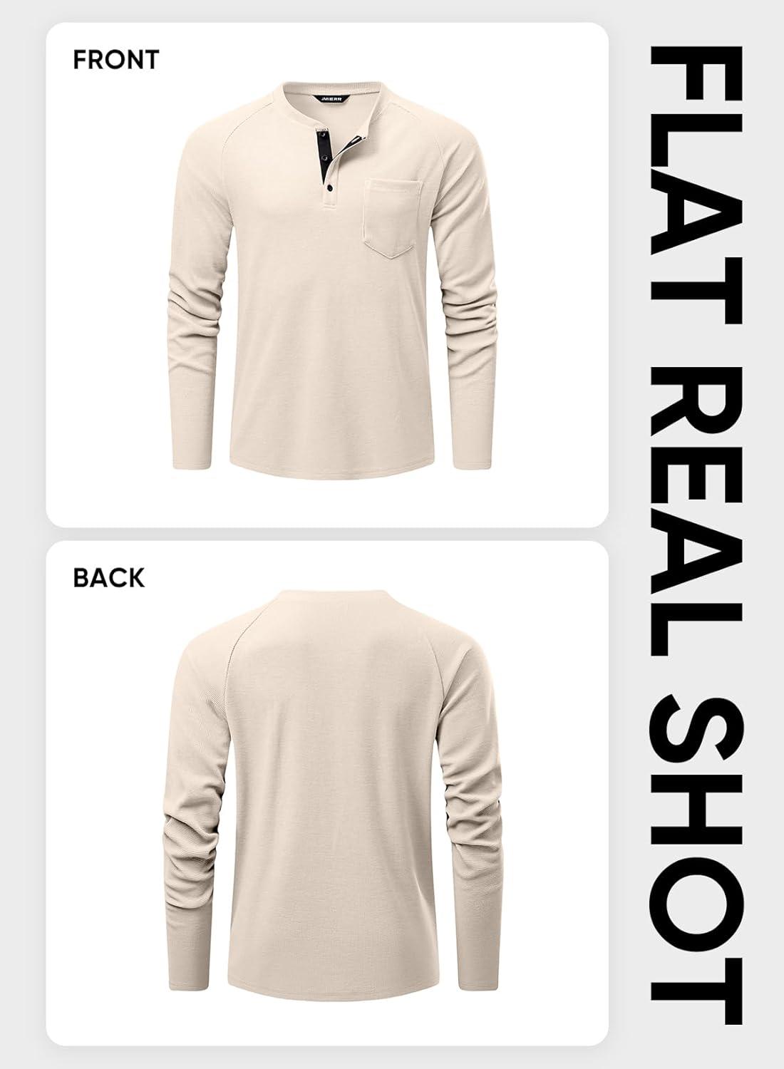 imageJMIERR Mens Waffle Henley Shirts Crewneck Long Sleeve Button Casual TShirt with PocketApricot