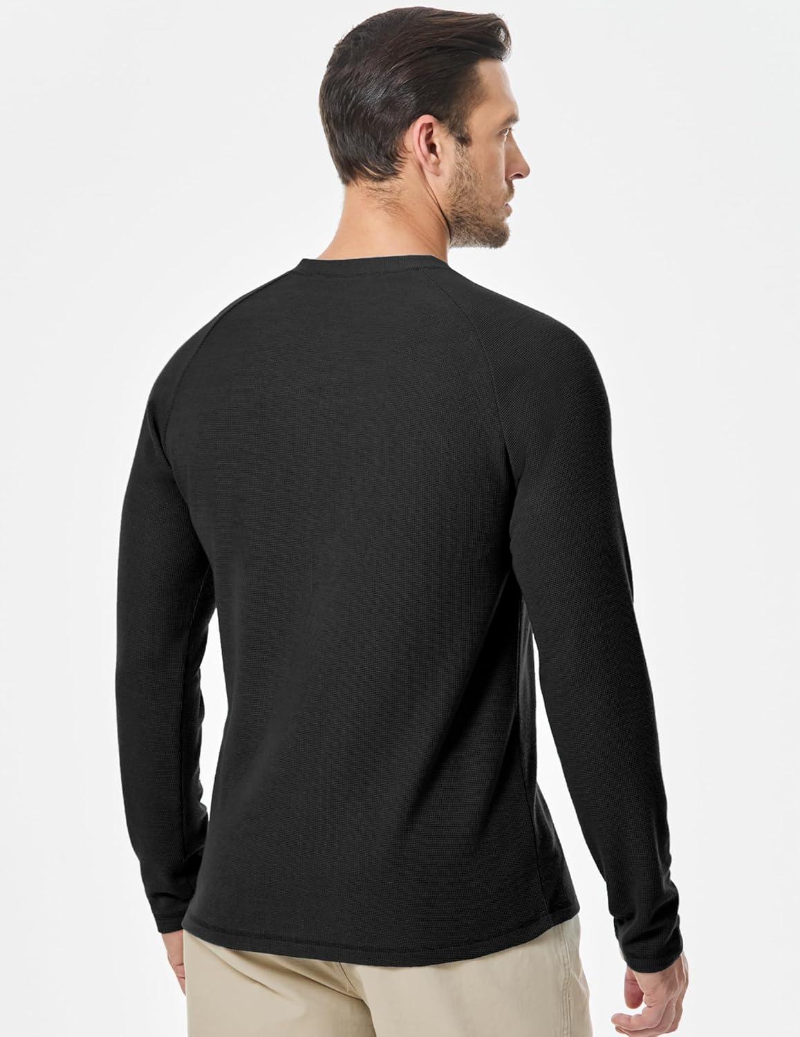 imageJMIERR Mens Waffle Henley Shirts Crewneck Long Sleeve Button Casual TShirt with PocketBlack