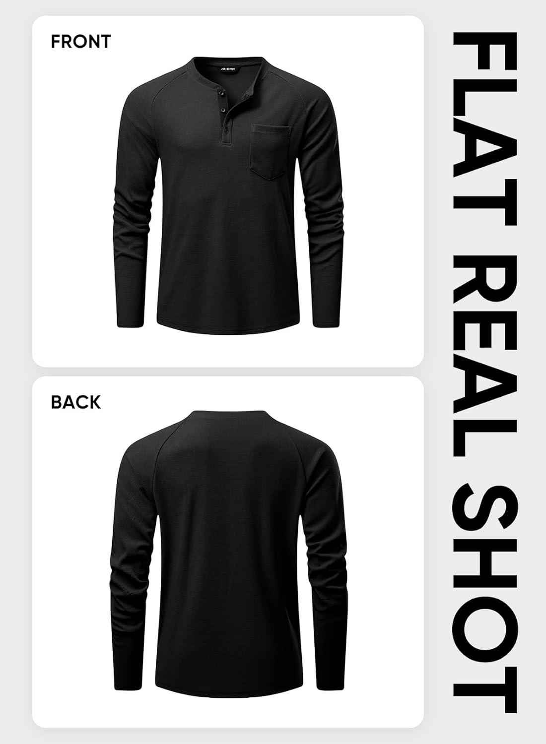 imageJMIERR Mens Waffle Henley Shirts Crewneck Long Sleeve Button Casual TShirt with PocketBlack