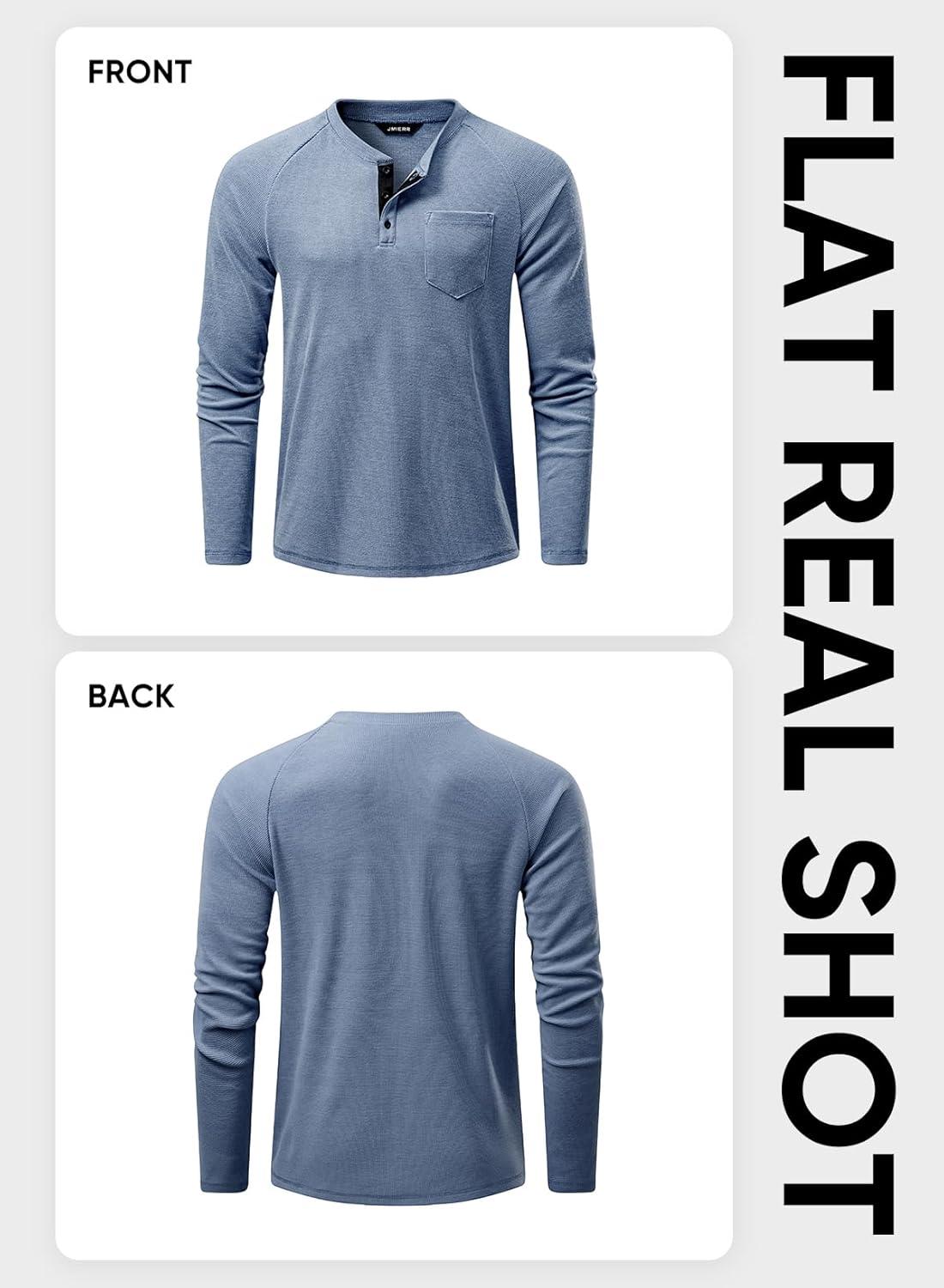 imageJMIERR Mens Waffle Henley Shirts Crewneck Long Sleeve Button Casual TShirt with PocketBlue