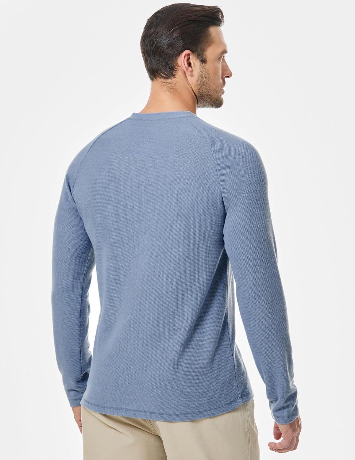 imageJMIERR Mens Waffle Henley Shirts Crewneck Long Sleeve Button Casual TShirt with PocketBlue