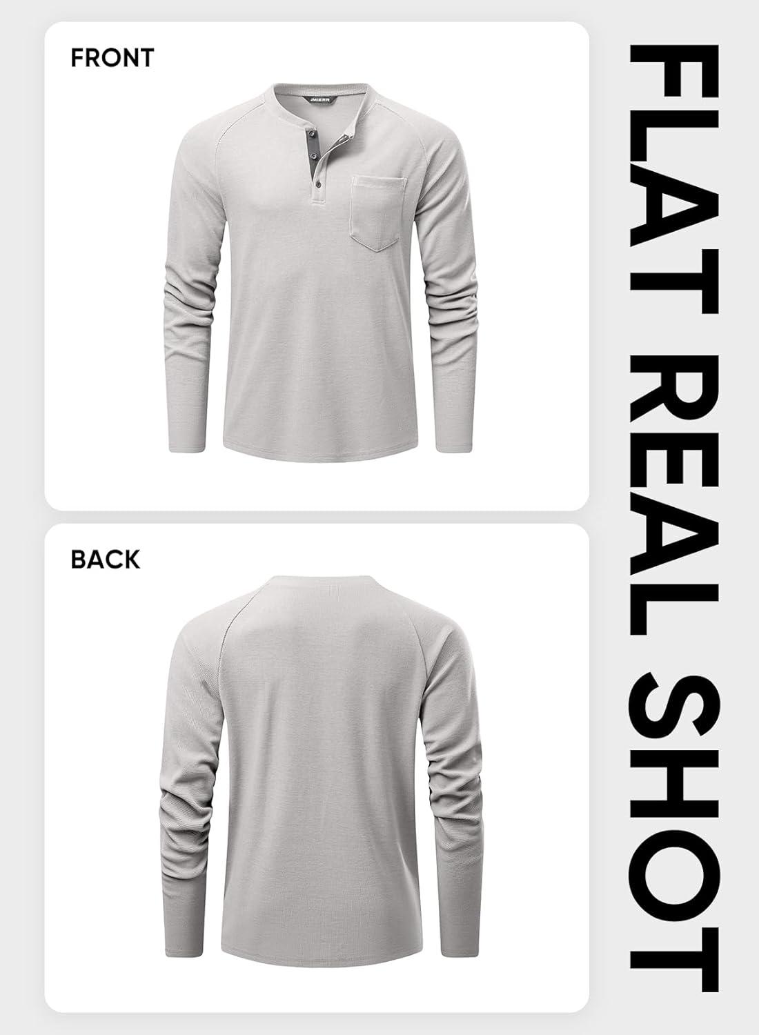 imageJMIERR Mens Waffle Henley Shirts Crewneck Long Sleeve Button Casual TShirt with PocketLight Grey