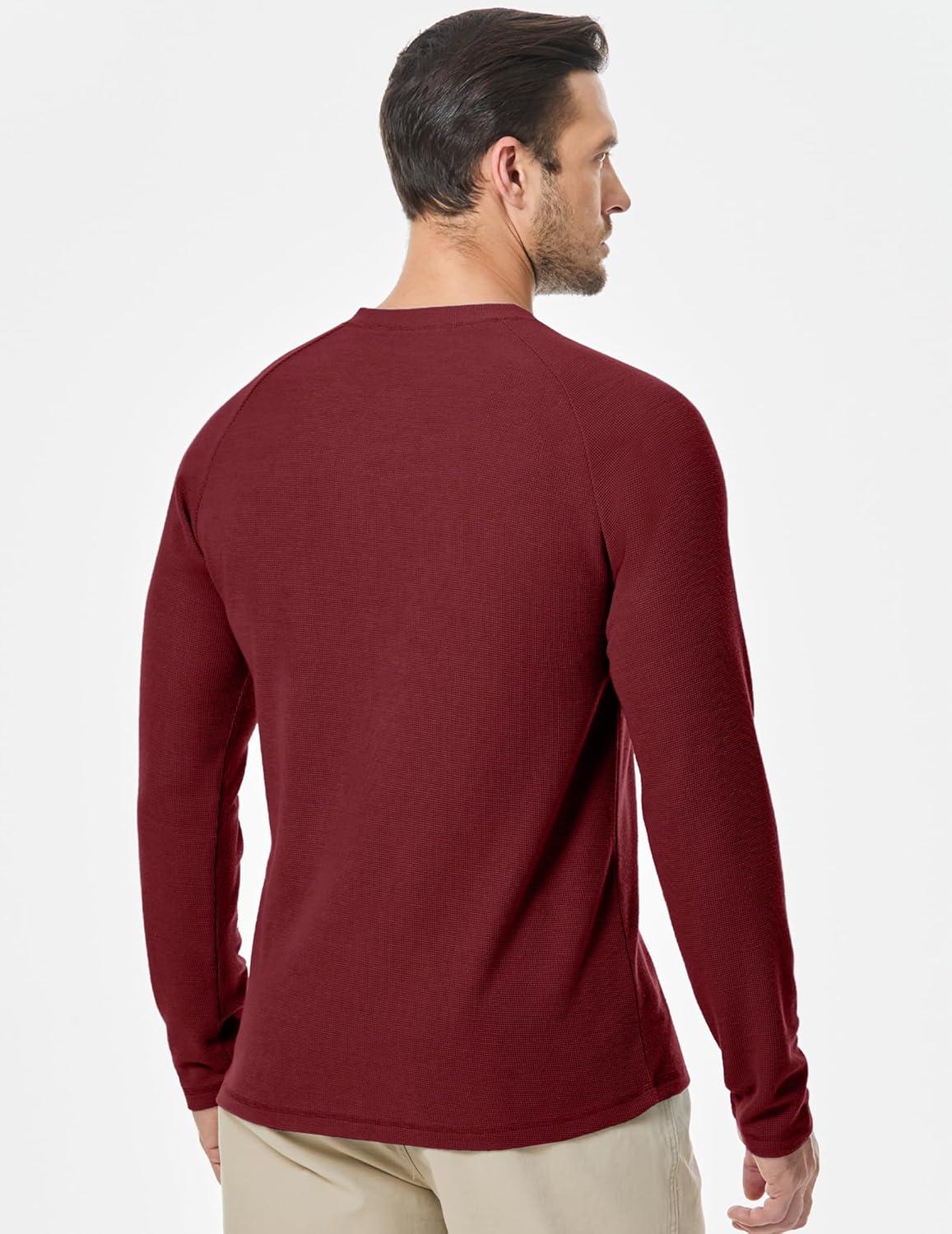 imageJMIERR Mens Waffle Henley Shirts Crewneck Long Sleeve Button Casual TShirt with PocketRed