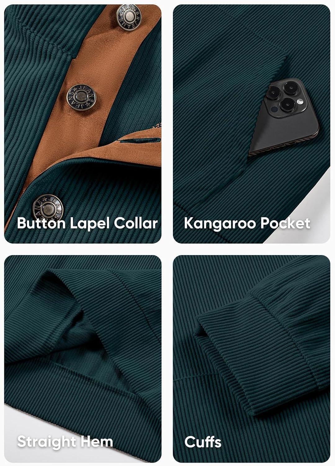 imageJMIERR Mens Warm Corduroy Sweatshirt Casual Stand Collar Quarter Fall Metal Button Pullover Sweaters Long Sleeve with PocketsT Dark Green