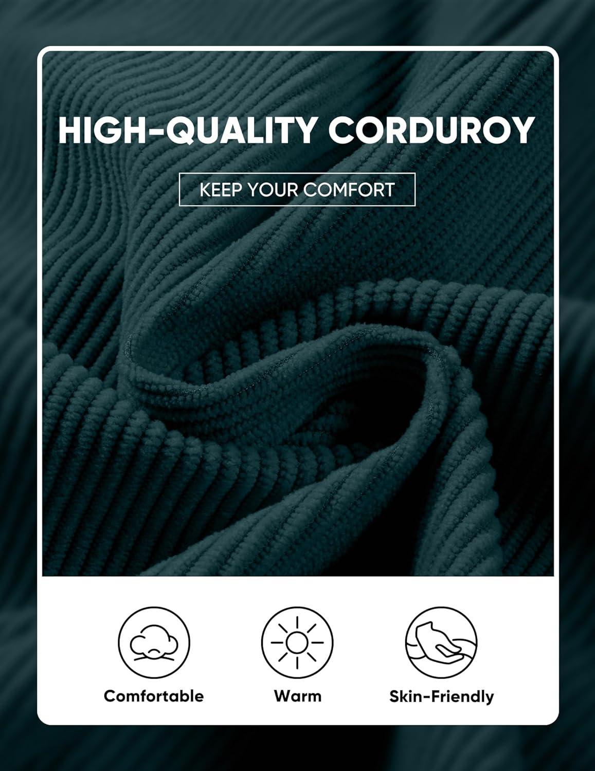 imageJMIERR Mens Warm Corduroy Sweatshirt Casual Stand Collar Quarter Fall Metal Button Pullover Sweaters Long Sleeve with PocketsT Dark Green