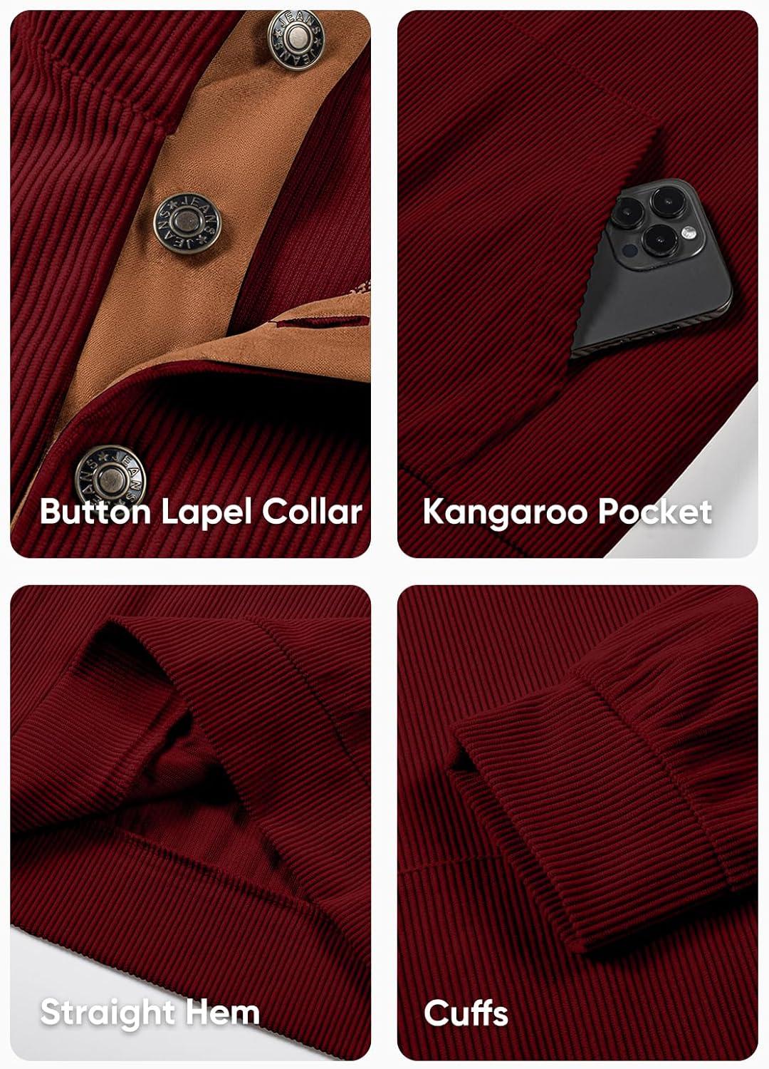 imageJMIERR Mens Warm Corduroy Sweatshirt Casual Stand Collar Quarter Fall Metal Button Pullover Sweaters Long Sleeve with PocketsT Red