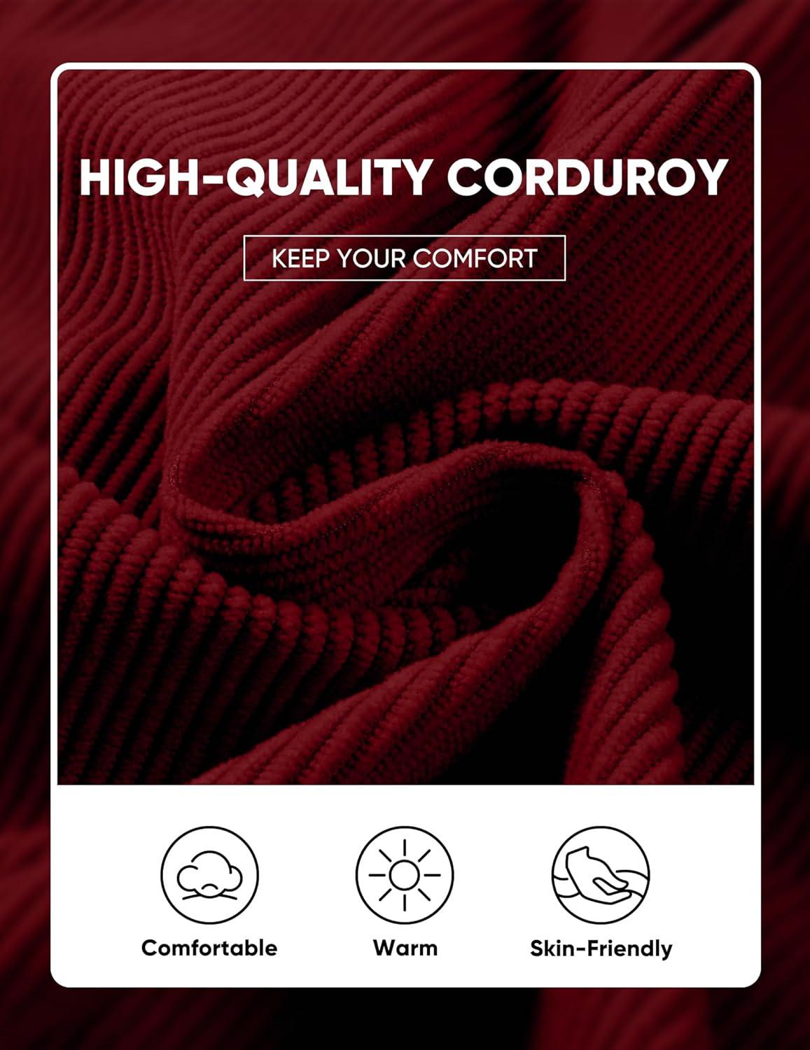imageJMIERR Mens Warm Corduroy Sweatshirt Casual Stand Collar Quarter Fall Metal Button Pullover Sweaters Long Sleeve with PocketsT Red