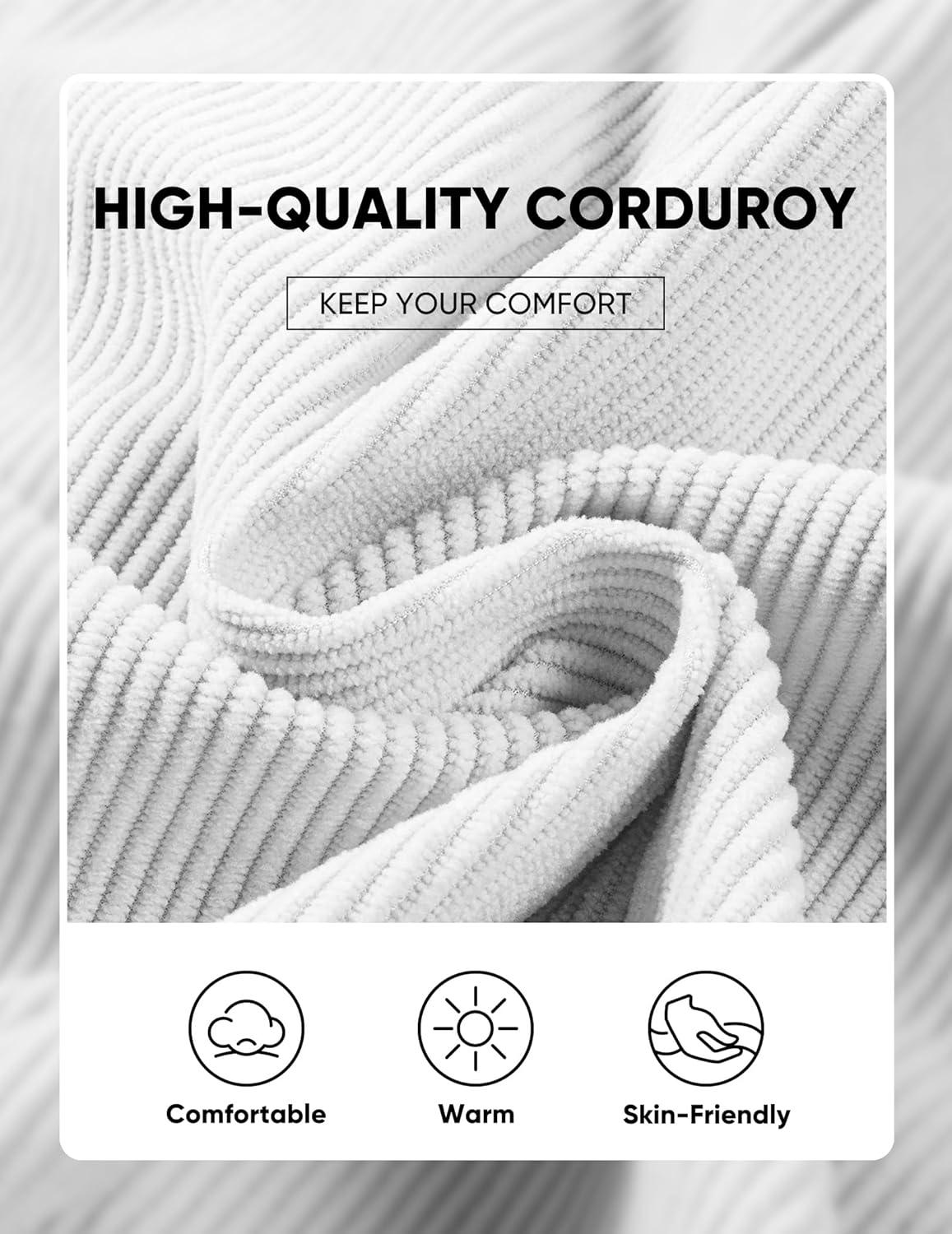 imageJMIERR Mens Warm Corduroy Sweatshirt Casual Stand Collar Quarter Fall Metal Button Pullover Sweaters Long Sleeve with PocketsT White