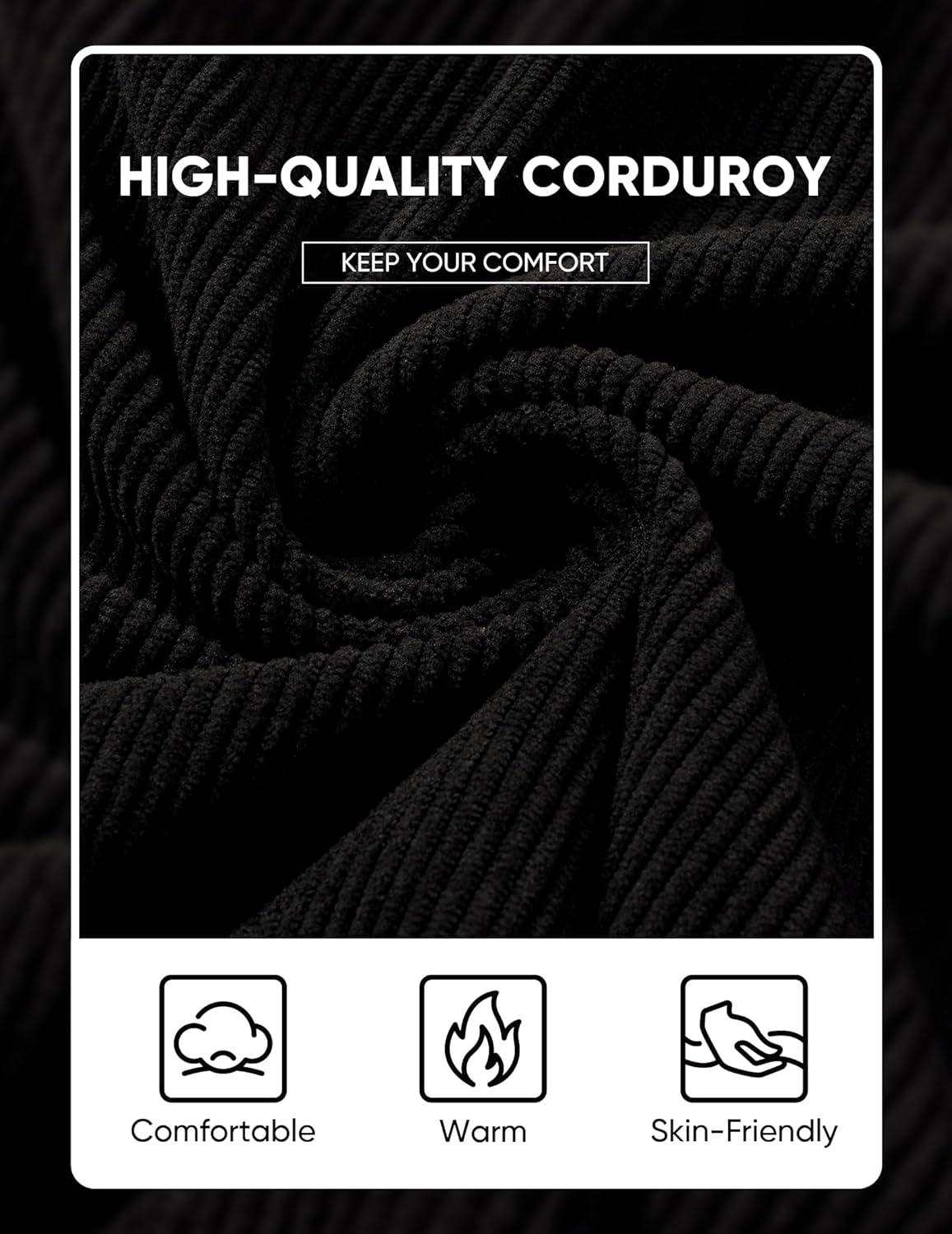 imageJMIERR Mens Warm Corduroy Sweatshirt Casual Stand Collar Quarter Fall Metal Button Pullover Sweaters Long Sleeve with PocketsX Black