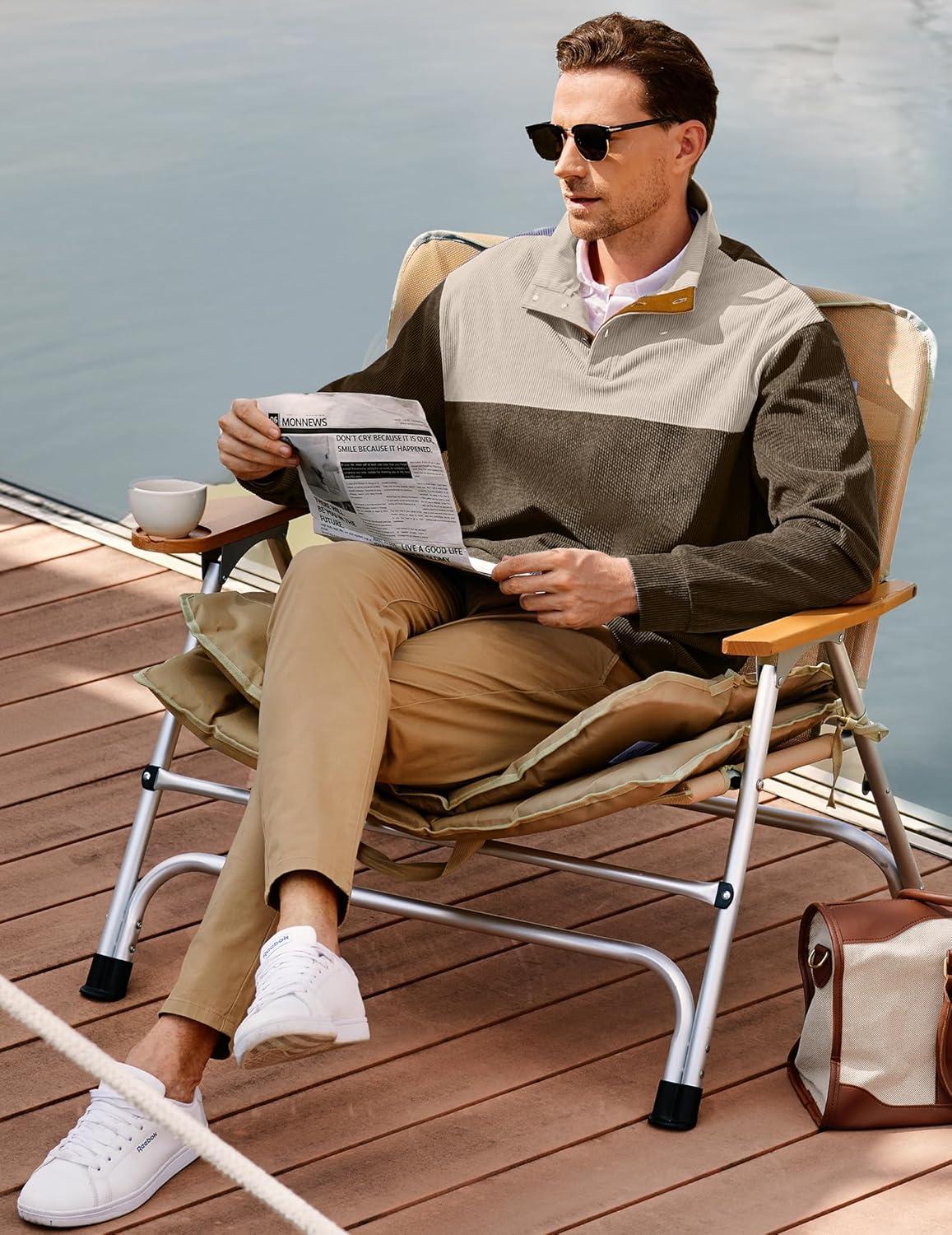 imageJMIERR Mens Warm Corduroy Sweatshirt Casual Stand Collar Quarter Fall Metal Button Pullover Sweaters Long Sleeve with PocketsZ Brown