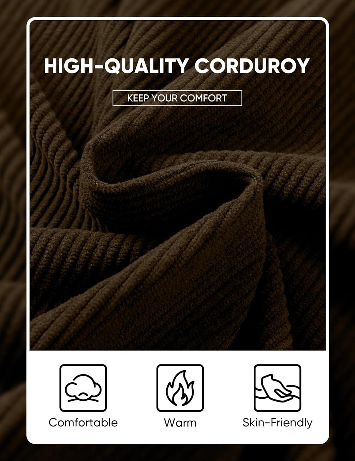 imageJMIERR Mens Warm Corduroy Sweatshirt Casual Stand Collar Quarter Fall Metal Button Pullover Sweaters Long Sleeve with PocketsZ Brown