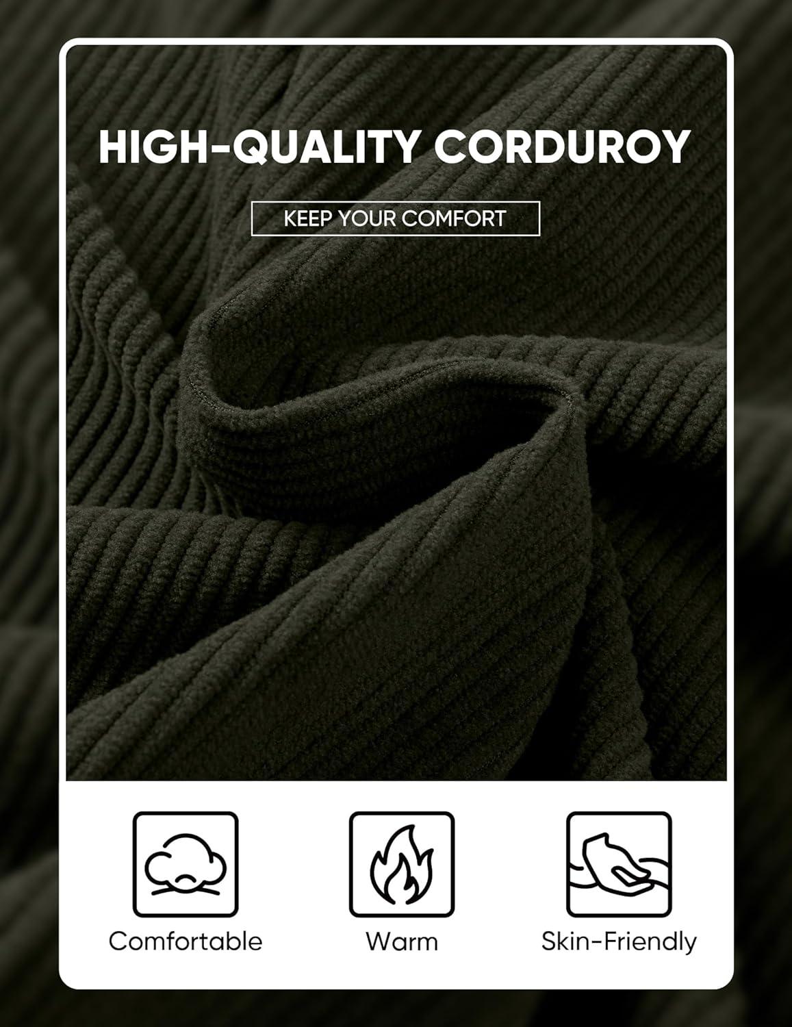 imageJMIERR Mens Warm Corduroy Sweatshirt Casual Stand Collar Quarter Fall Metal Button Pullover Sweaters Long Sleeve with PocketsZ Green