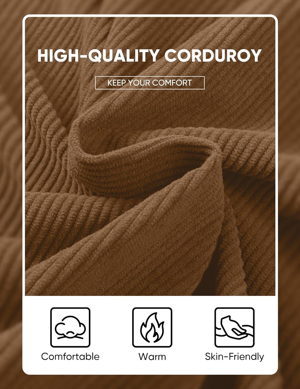 imageJMIERR Mens Warm Corduroy Sweatshirt Casual Stand Collar Quarter Fall Metal Button Pullover Sweaters Long Sleeve with PocketsZ Light Brown