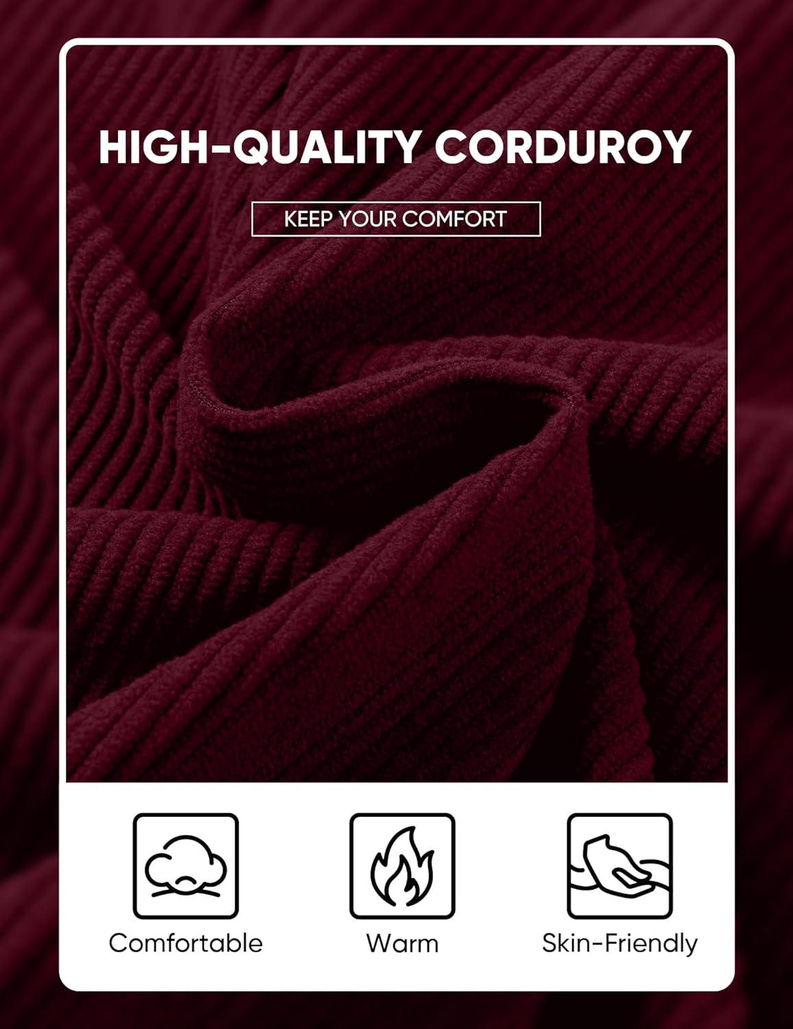 imageJMIERR Mens Warm Corduroy Sweatshirt Casual Stand Collar Quarter Fall Metal Button Pullover Sweaters Long Sleeve with PocketsZ Red