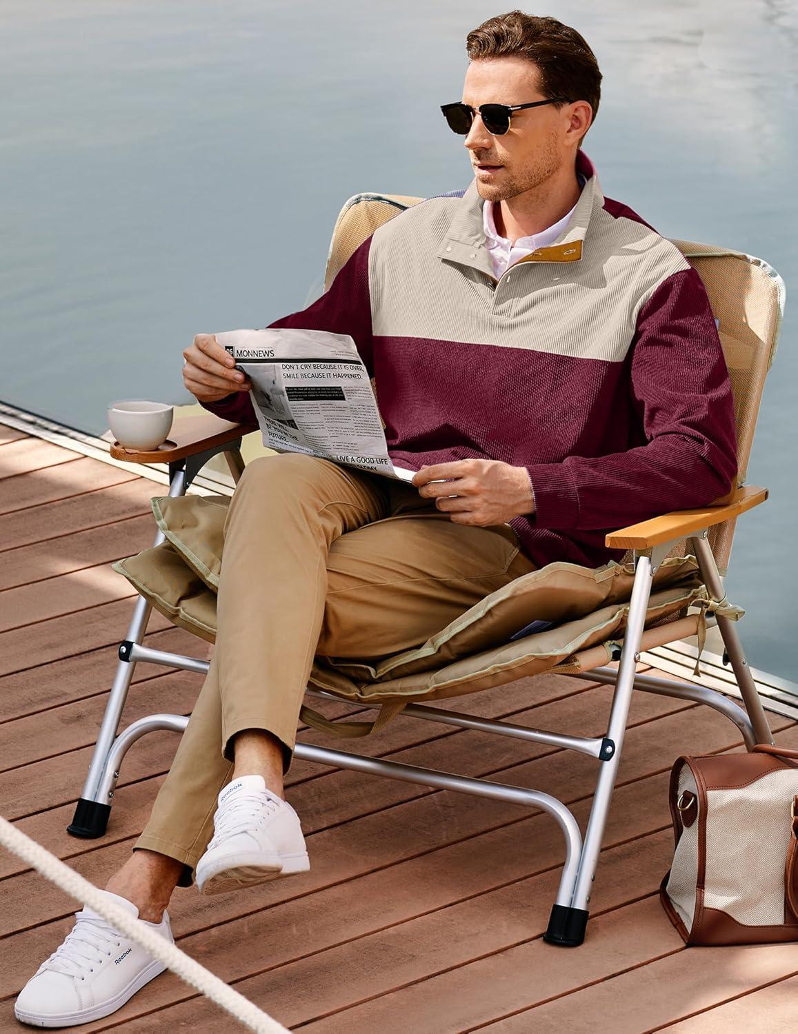 imageJMIERR Mens Warm Corduroy Sweatshirt Casual Stand Collar Quarter Fall Metal Button Pullover Sweaters Long Sleeve with PocketsZ Red