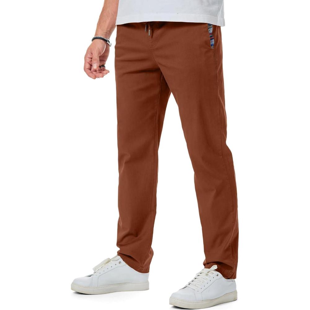 imageJMIERR Casual Chino Pants Drawstring Stretch Waist Fit Cotton Twill TrousersBrick Red