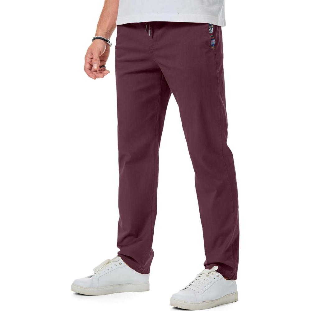 imageJMIERR Casual Chino Pants Drawstring Stretch Waist Fit Cotton Twill TrousersDeep Red
