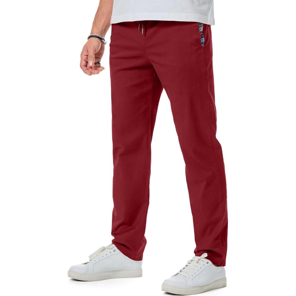 imageJMIERR Casual Chino Pants Drawstring Stretch Waist Fit Cotton Twill TrousersRed Dahlia