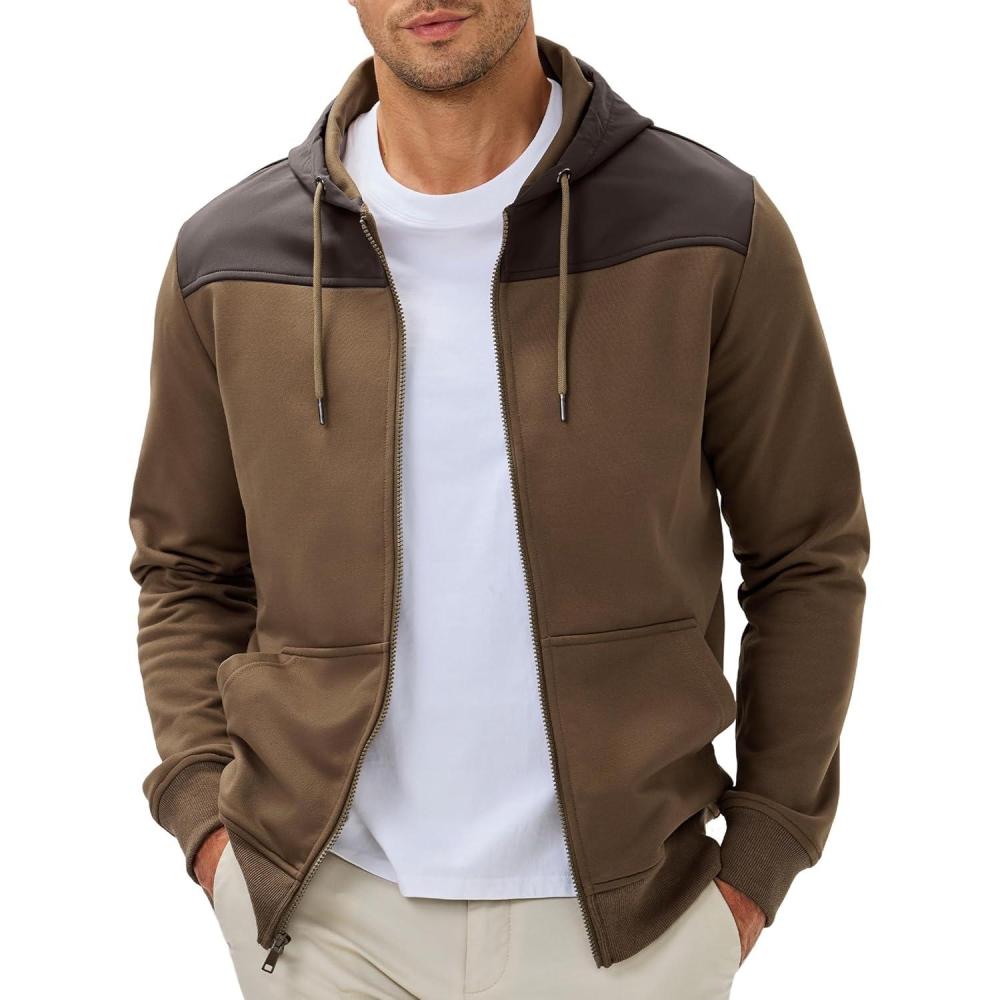 imageJMIERR Men Hoodie 2025 Zip Up Fall Casual Warm Drawstring Hooded Jacket with Pockets Workout Hiking Sweatshirt1 Brown