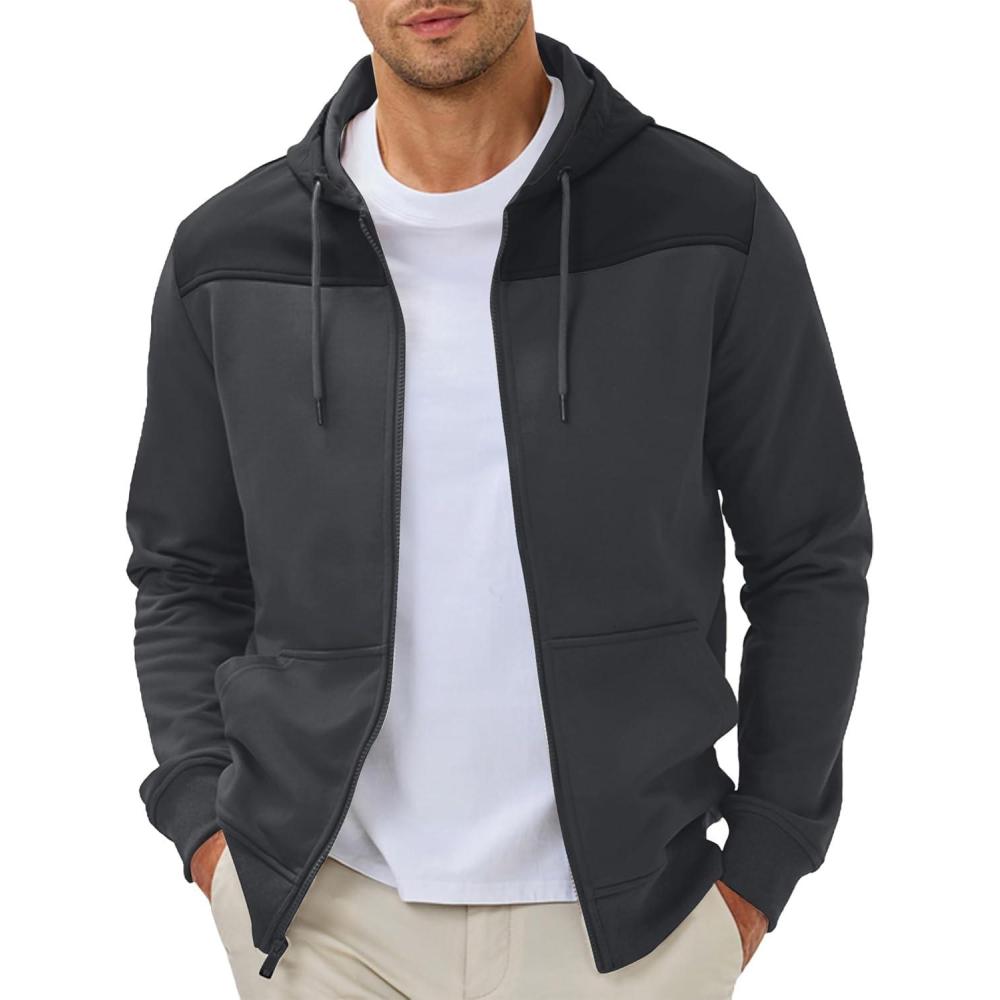 imageJMIERR Men Hoodie 2025 Zip Up Fall Casual Warm Drawstring Hooded Jacket with Pockets Workout Hiking SweatshirtB Grey 2