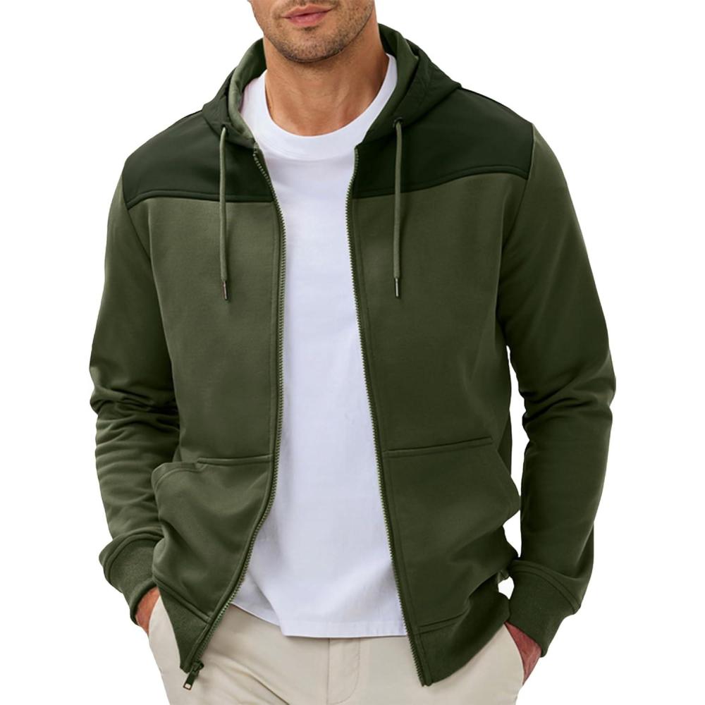 imageJMIERR Men Hoodie 2025 Zip Up Fall Casual Warm Drawstring Hooded Jacket with Pockets Workout Hiking SweatshirtC Green 2