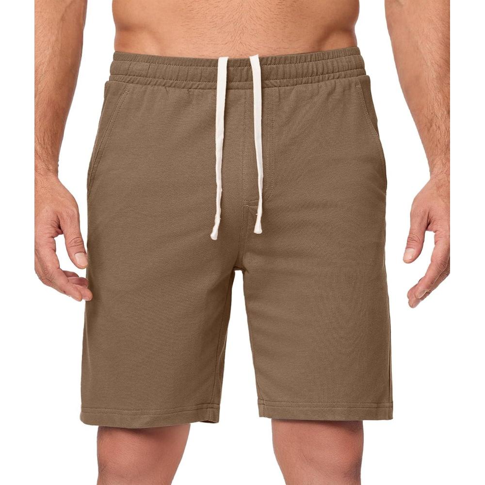 imageJMIERR Mens 100 Cotton Shorts 9quot Casual Elastic Waist Drawstring Lightweight Workout Lounge Beach Jersey Sweat ShortsA Camel