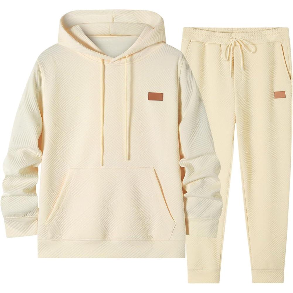 imageJMIERR Mens 2 Piece Jacquard Sweatsuit Outfits Hoodie Sweatshirt ampamp Joggers Sweatpants Set TracksuitBeige