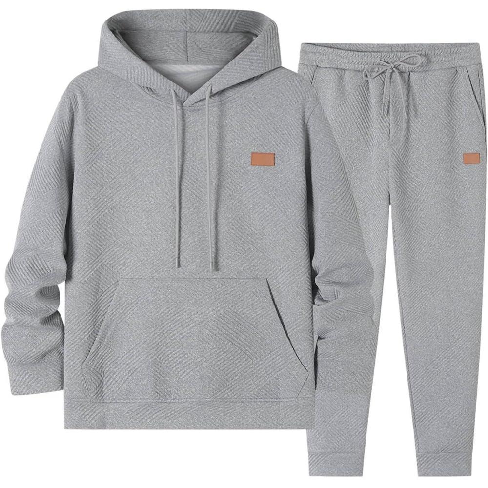 imageJMIERR Mens 2 Piece Jacquard Sweatsuit Outfits Hoodie Sweatshirt ampamp Joggers Sweatpants Set TracksuitGrey