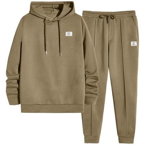imageJMIERR Mens 2 Piece Outfits Hoodie Sweatshirt Tracksuit ampamp Joggers Sweatpants Sweatsuit SetA Khaki