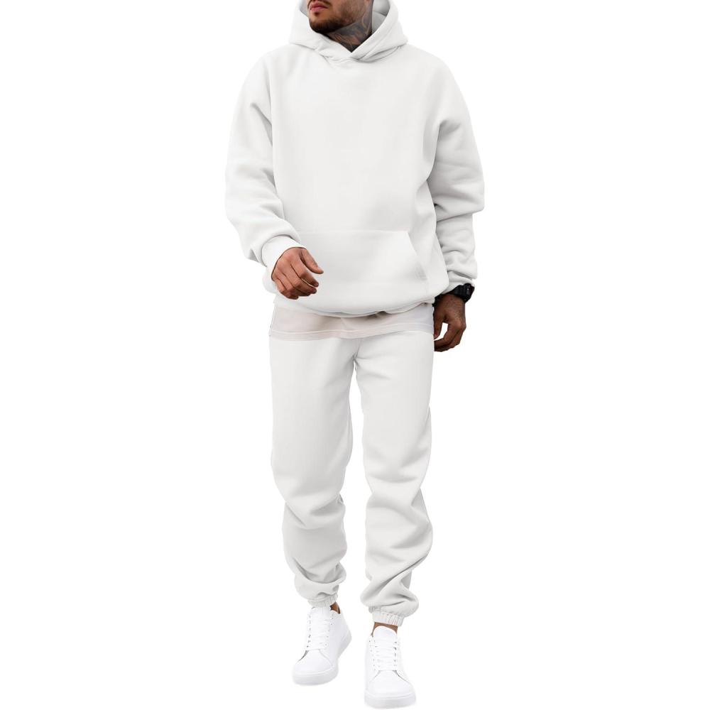 imageJMIERR Mens 2 Piece Outfits Hoodie Sweatshirt Tracksuit ampamp Joggers Sweatpants Sweatsuit SetWhite