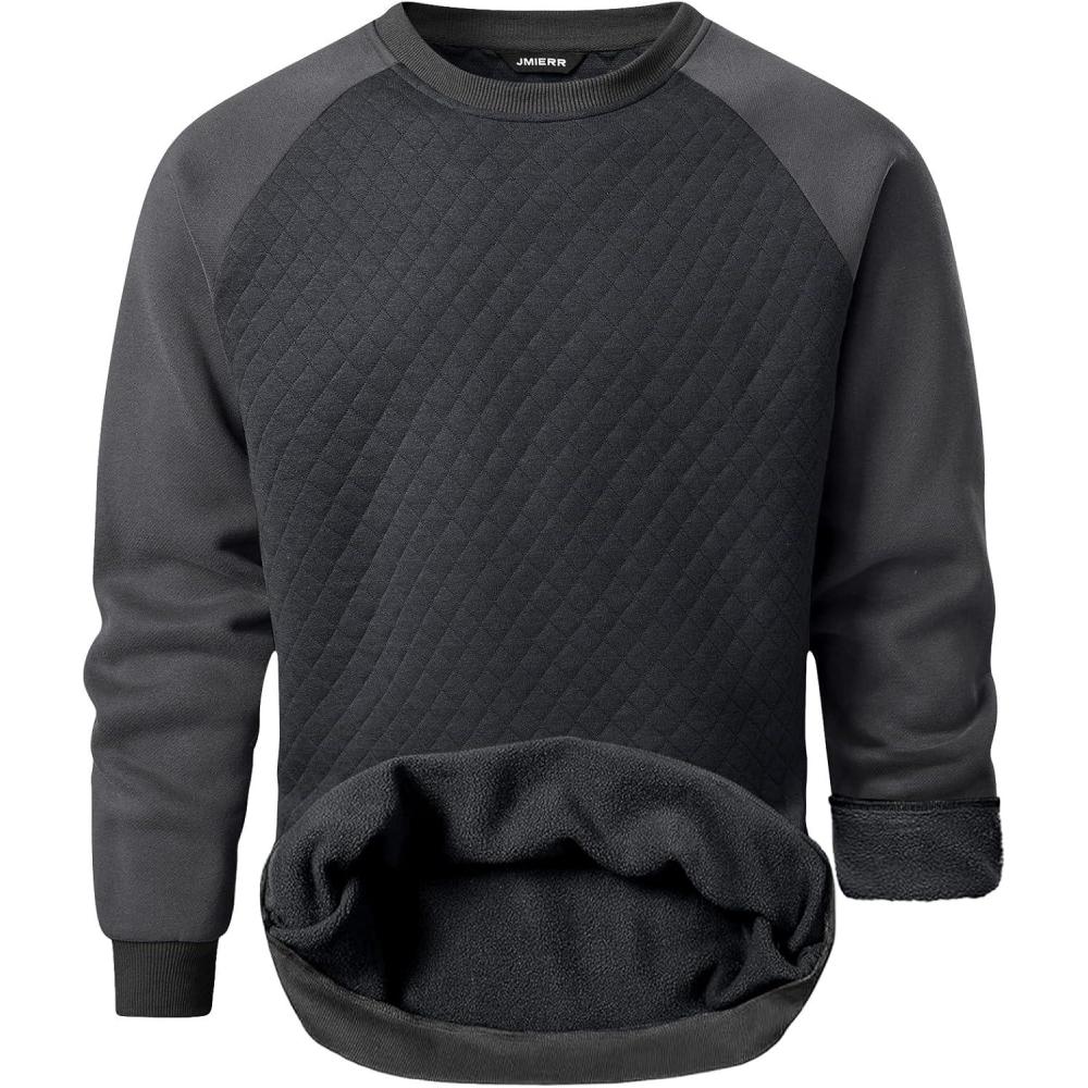 imageJMIERR Mens 2025 Casual Crewneck Dress Sweatshirts Pullover Fall Fleece Diamond Texture Warm Winter Comfy Long Sleeve1 Dark Grey