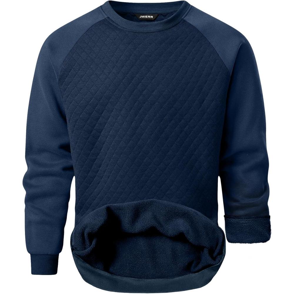 imageJMIERR Mens 2025 Casual Crewneck Dress Sweatshirts Pullover Fall Fleece Diamond Texture Warm Winter Comfy Long SleeveA Blue