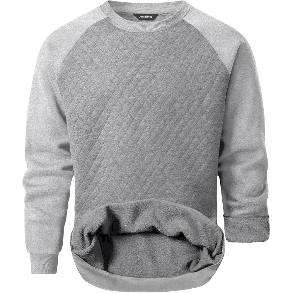imageJMIERR Mens 2025 Casual Crewneck Dress Sweatshirts Pullover Fall Fleece Diamond Texture Warm Winter Comfy Long SleeveA Grey