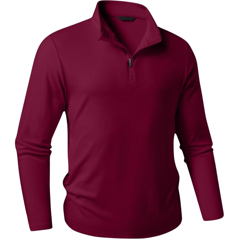 imageJMIERR Mens 2025 Casual Quarter Zip Pullover Sweatshirts Stretch Fall Polo Plush Long Sleeve Shirt Comfy UnderwearA Red