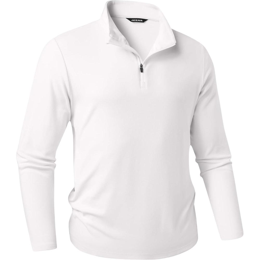 imageJMIERR Mens 2025 Casual Quarter Zip Pullover Sweatshirts Stretch Fall Polo Plush Long Sleeve Shirt Comfy UnderwearA White
