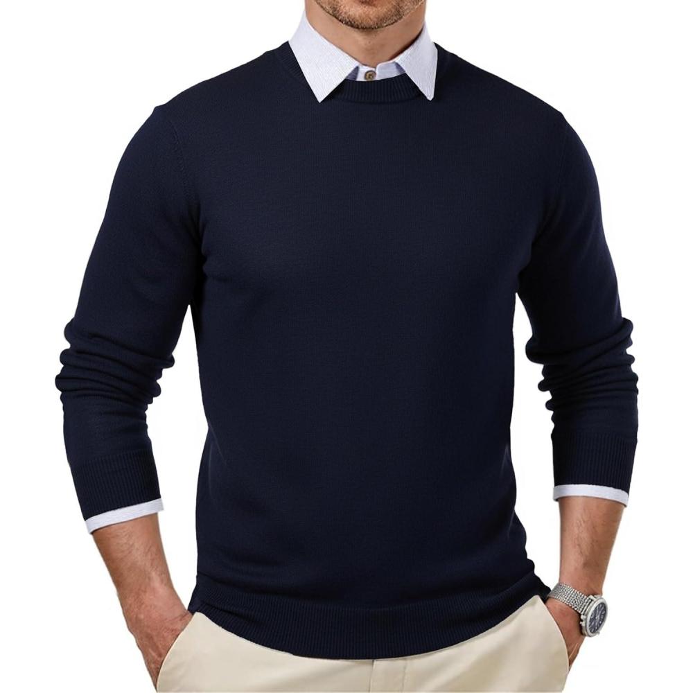 imageJMIERR Mens 2025 Warm Fall Fleece Pullover Knit Sweater Classic Crewneck Long Sleeve Slim Fit Soft Comfy Winter SweatersA Blue