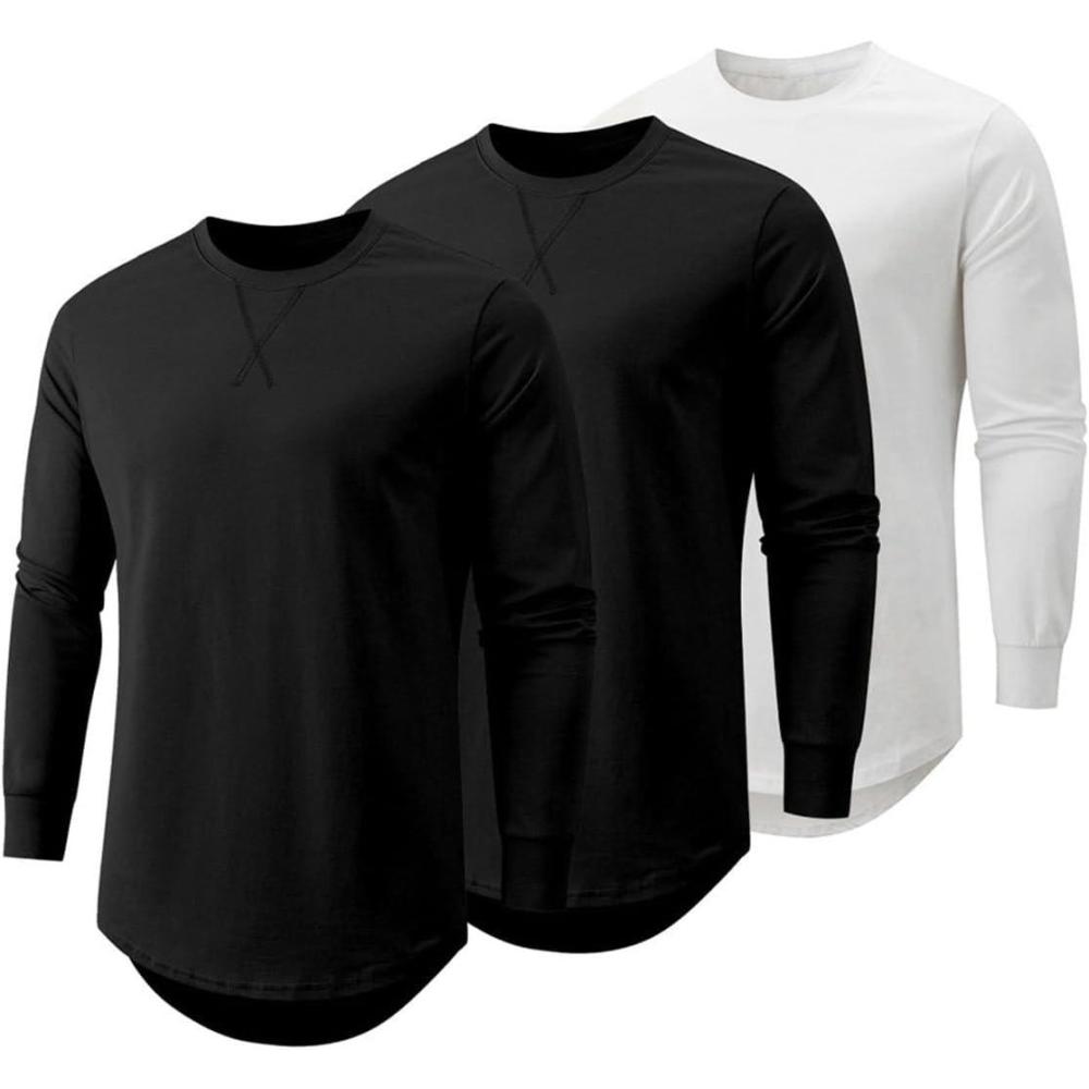 imageJMIERR Mens 3 Pack Cotton Hipster Hip Hop Longline Crewneck TShirtBblackBlackWhite