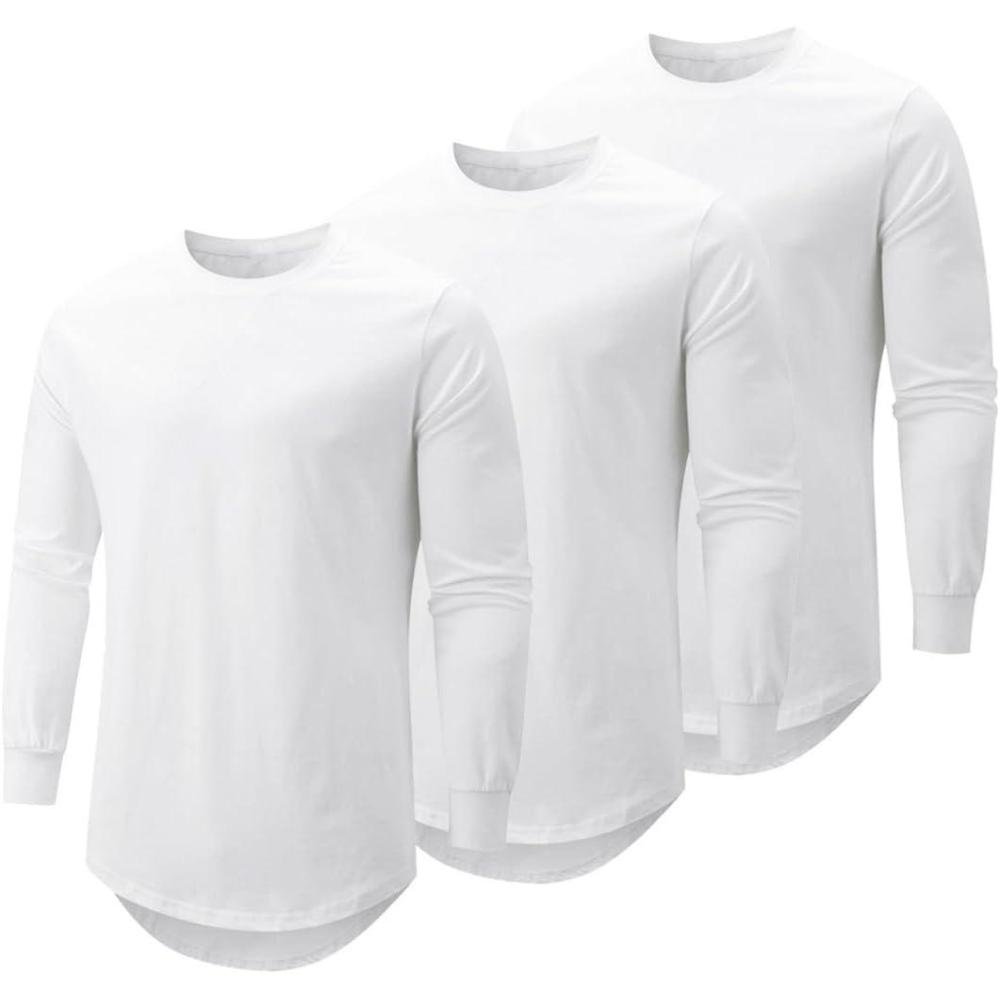 imageJMIERR Mens 3 Pack Cotton Hipster Hip Hop Longline Crewneck TShirtBwhiteWhiteWhite