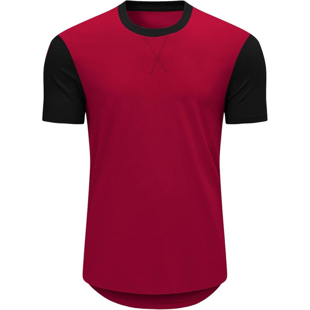 imageJMIERR Mens 3 Pack Cotton Hipster Hip Hop Longline Crewneck TShirtOne Piece Redblack