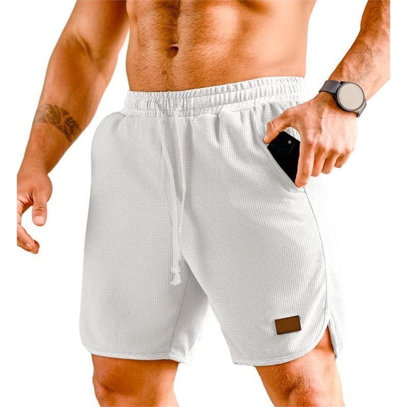 imageJMIERR Mens Athletic Shorts Casual Elastic Waist Drawstring Stretch Short Waffle Beach Running Shorts Workout Sweat Gym ShortA White
