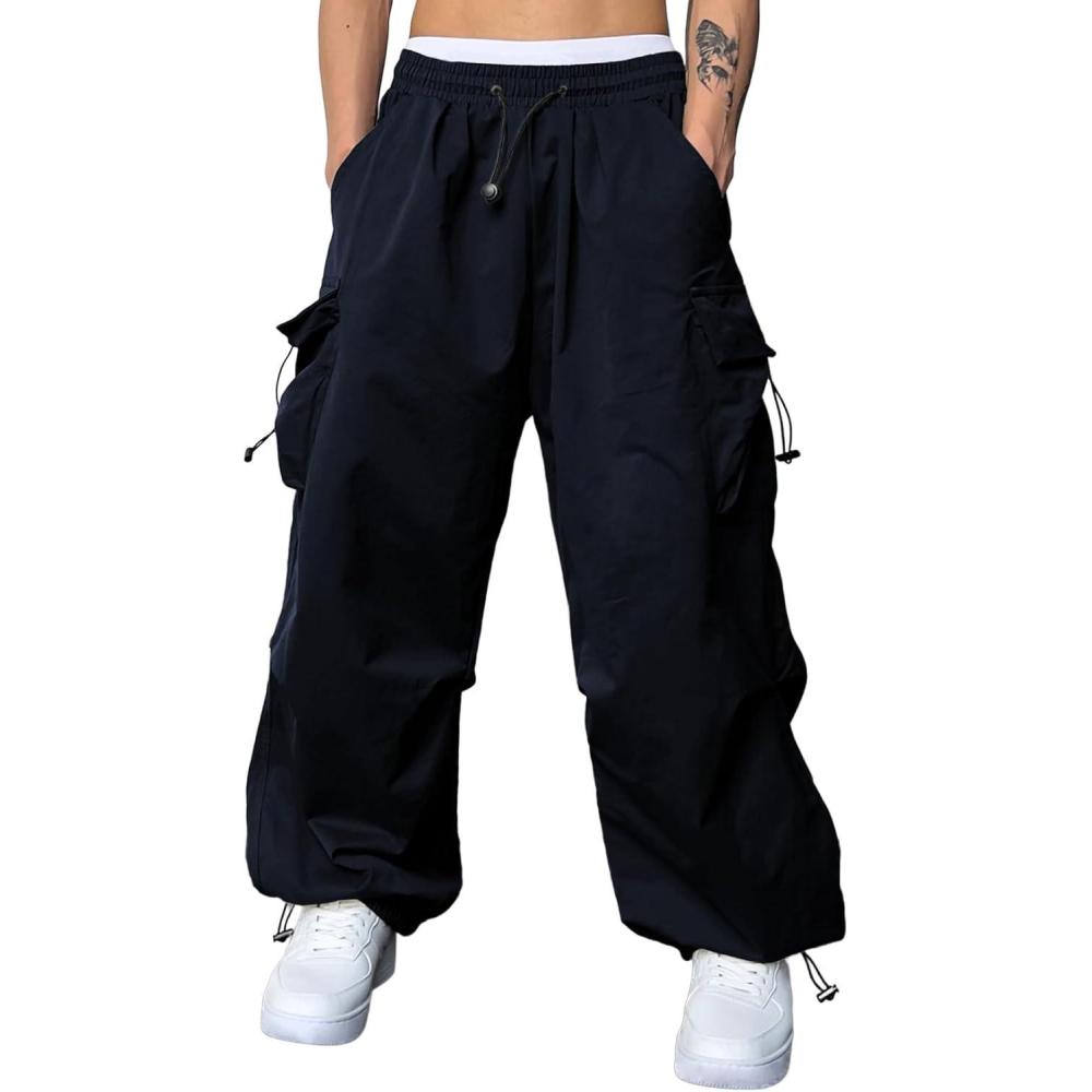 imageJMIERR Mens Baggy Cargo Pants Trendy Casual Parachute Pant Loose Fit Harem Joggers with Pockets for StreetwearA5 Navy Blue