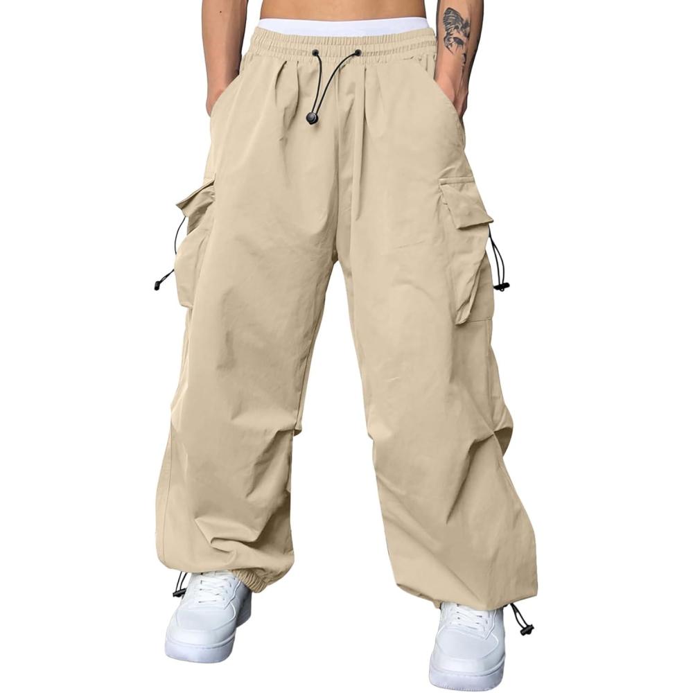 imageJMIERR Mens Baggy Cargo Pants Trendy Casual Parachute Pant Loose Fit Harem Joggers with Pockets for StreetwearA6 Parchment