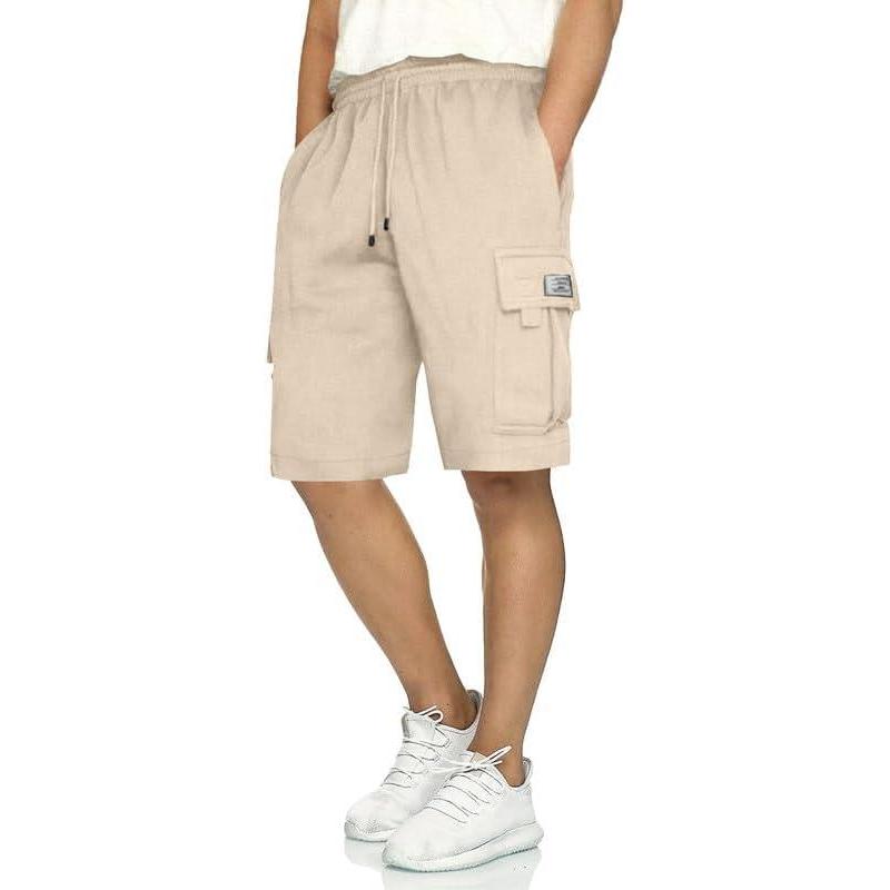 imageJMIERR Mens Cargo Sweat Shorts  Casual Drawstring Elastic Waist Cotton Athletic Workout Gym Jogger Shorts with 5 PocketsB Beige