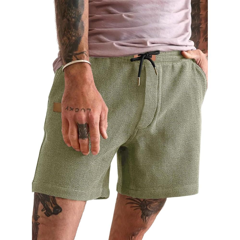 imageJMIERR Mens Casual 5quot 7quot Shorts Waffle Elastic Waist Drawstring Workout Running Jogging Beach Sweat Shorts with PocketsA Green