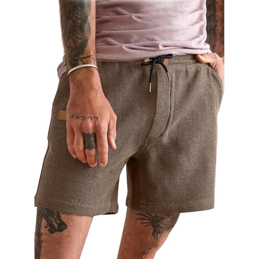 imageJMIERR Mens Casual 5quot 7quot Shorts Waffle Elastic Waist Drawstring Workout Running Jogging Beach Sweat Shorts with PocketsA Light Brown