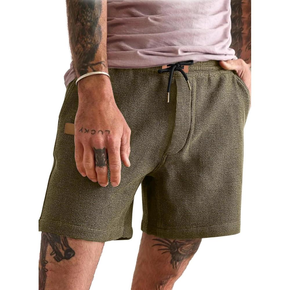 imageJMIERR Mens Casual 5quot 7quot Shorts Waffle Elastic Waist Drawstring Workout Running Jogging Beach Sweat Shorts with PocketsB Green